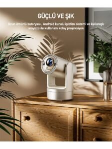 Robeve Kalobee Şarjlı Akıllı Mini Projektör Şarjlı Projeksiyon Cihazı - Android Kurulu, 4K/1080P Çözünürlük, Wifi 6, Bluetooth 5.0