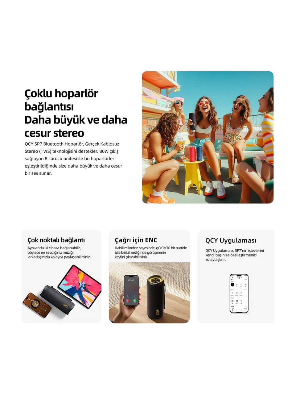 Qcy Sp7 40W Taşınabilir Bluetooth Hoparlör 14 Saat Dinleme Rgb Işık Ipx7 tf kart girişli - Görsel 5