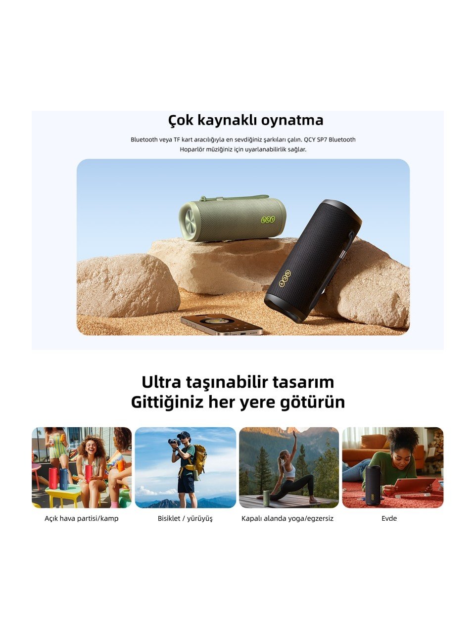 Qcy Sp7 40W Taşınabilir Bluetooth Hoparlör 14 Saat Dinleme Rgb Işık Ipx7 tf kart girişli - Görsel 6