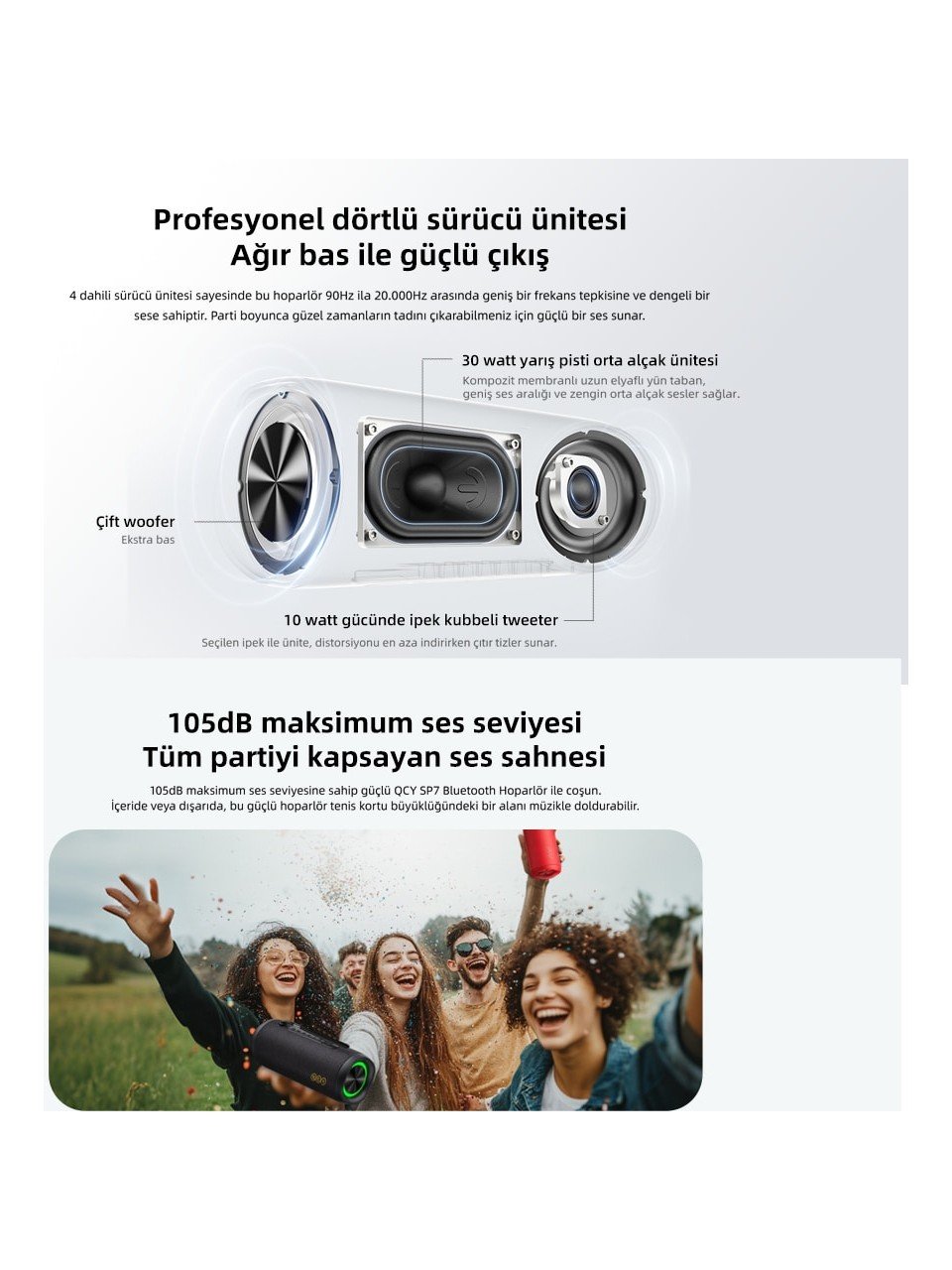 Qcy Sp7 40W Taşınabilir Bluetooth Hoparlör 14 Saat Dinleme Rgb Işık Ipx7 tf kart girişli - Görsel 8