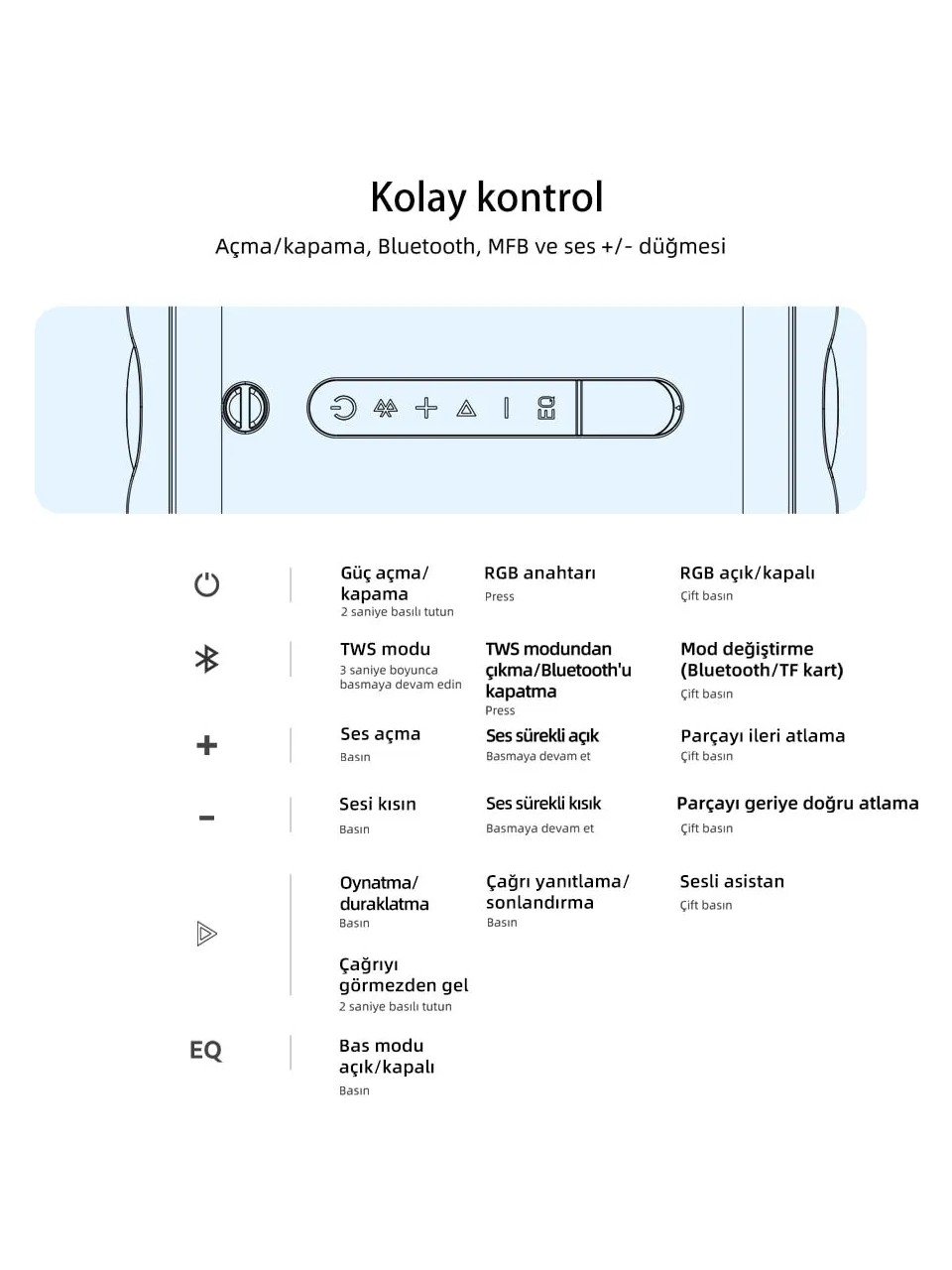 Qcy Sp7 40W Taşınabilir Bluetooth Hoparlör 14 Saat Dinleme Rgb Işık Ipx7 tf kart girişli - Görsel 11